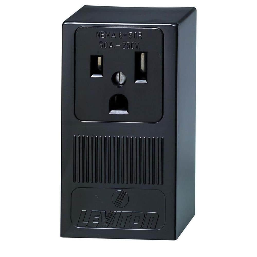Leviton 50 Amp Double Pole Single Outlet, Black (Surface Mount, NEMA 6-50R)