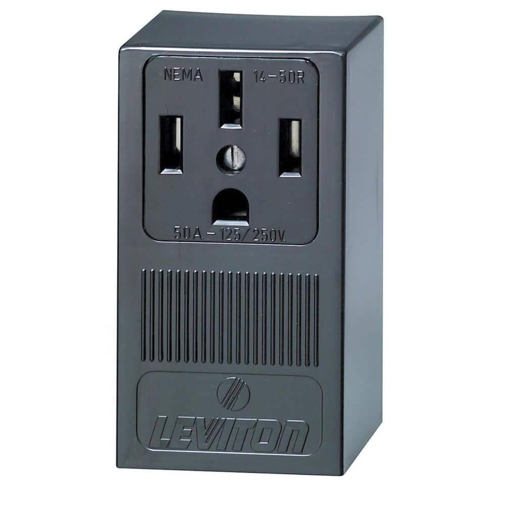 Leviton 50 Amp Surface-Mount Single Outlet, NEMA 14-50R, Black