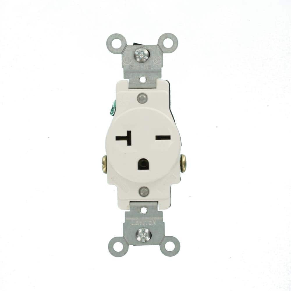 Leviton 20 Amp Commercial Grade Double-Pole Single Outlet, White (NEMA 6-20R, 250V)