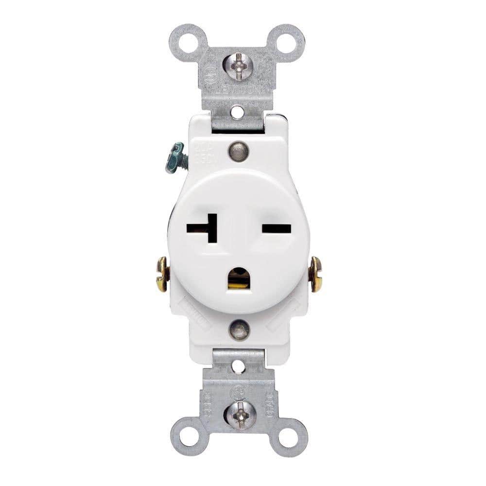 Leviton 20 Amp Commercial Grade Double-Pole Single Outlet, White (NEMA 6-20R, 250V)