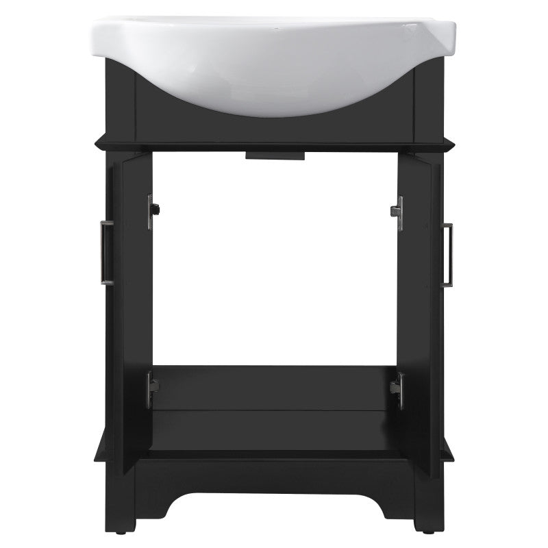 ANZZI Montburn 24-in Rich Black Single Sink Bathroom Vanity with White Ceramic Top, Mirror Included