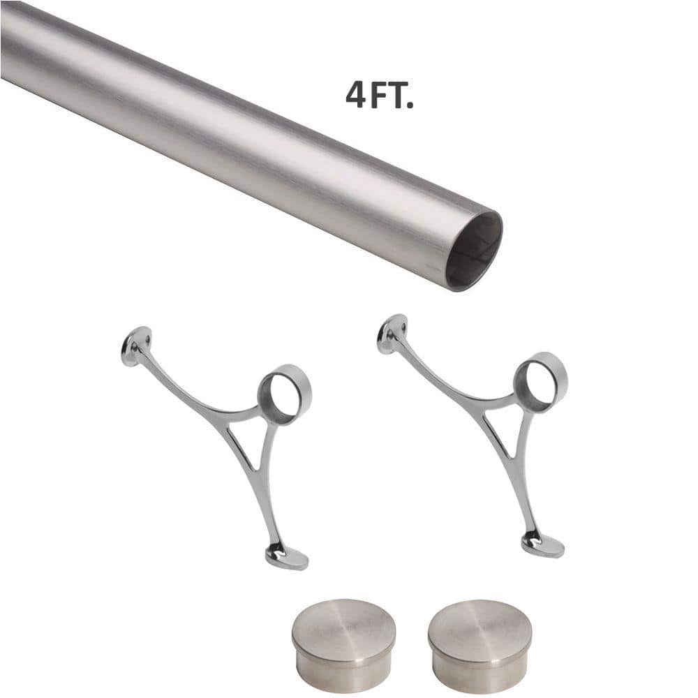 Lido Designs 4 ft. Satin Brushed Solid Stainless Steel Bar Foot Rail Kit
