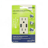 Leviton 3.6A USB Dual Type A In‑Wall Charger with 15 Amp Tamper‑Resistant Outlets, Light Almond