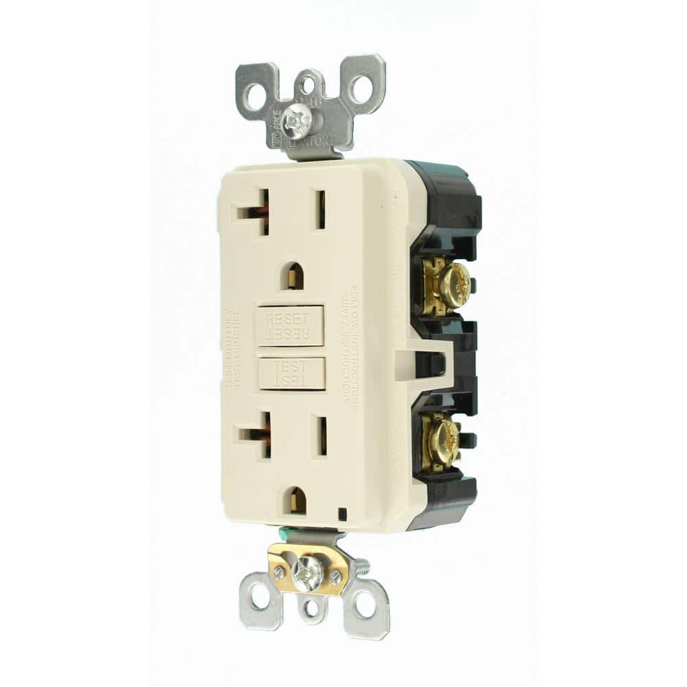 Leviton 20 Amp Self-Test SmartlockPro Slim Duplex GFCI Outlet, Light Almond