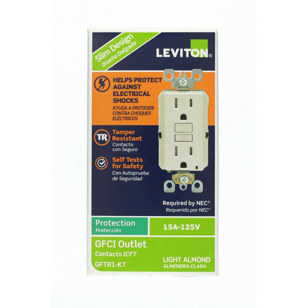 Leviton 15 Amp 125-Volt SmartlockPro SmarTest Tamper-Resistant GFCI Duplex Outlet, Light Almond (GFTR1-KT)