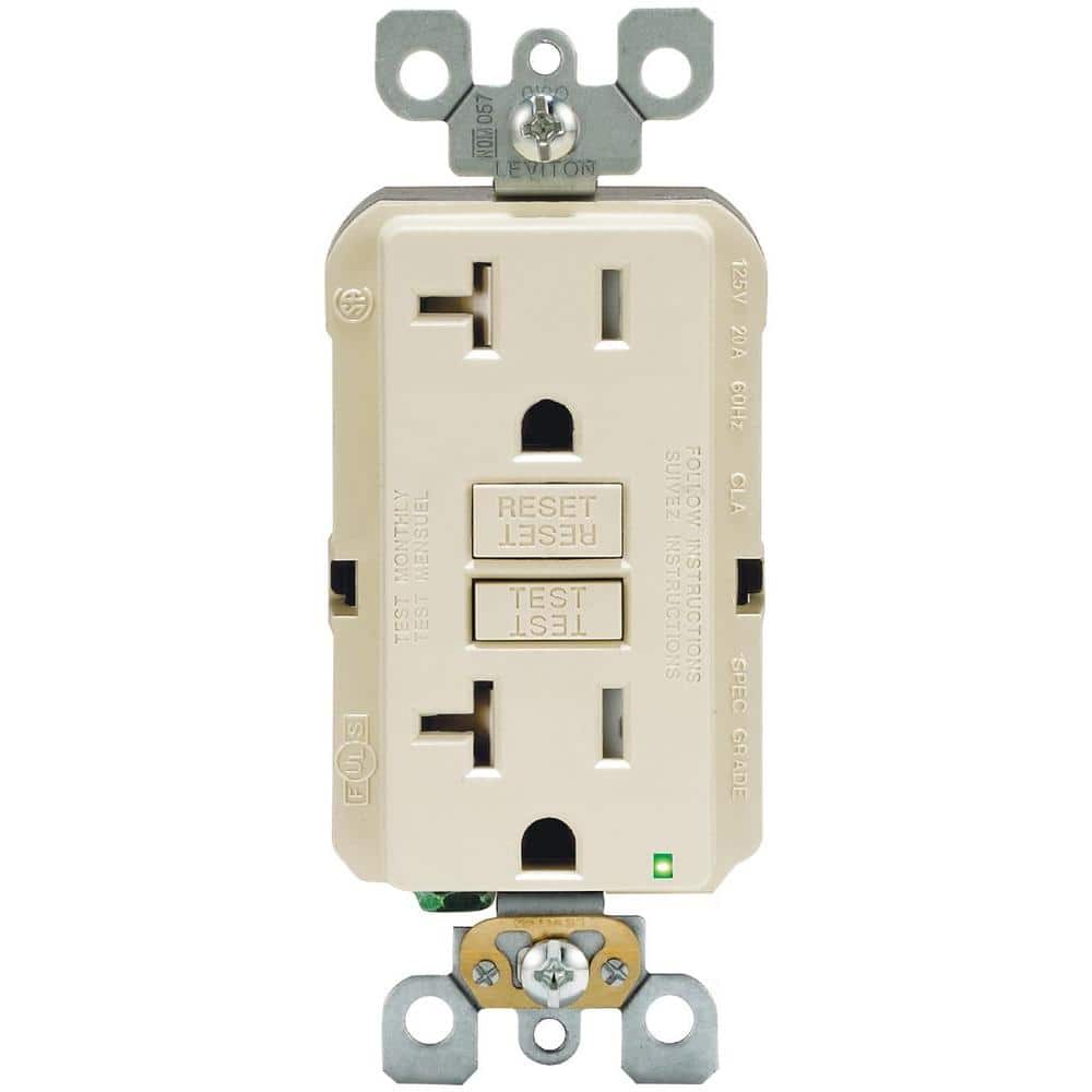 Leviton 20 Amp 125-Volt Duplex SmarTest Self-Test SmartlockPro Tamper-Resistant GFCI Outlet, Light Almond