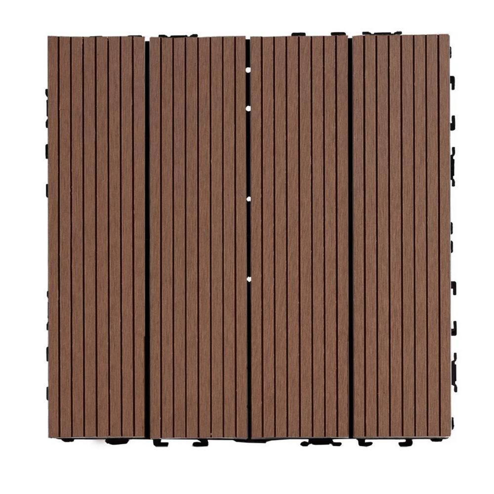 Tidoin Outdoor 1 ft. x 1 ft. Composite Deck Tile in Light Brown(20 Per Box)