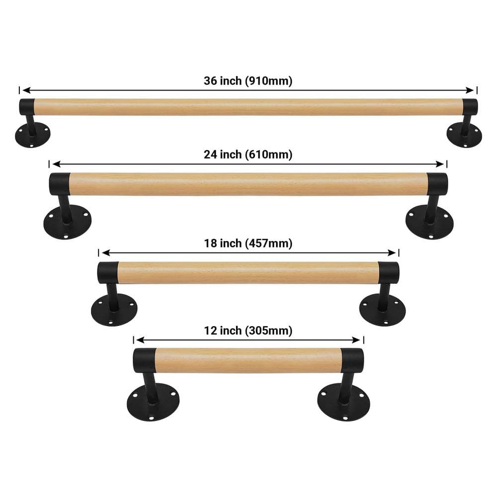 Angel Sar 1 ft. Wood Modern Stair Hand Railing, Banister Railing with Black Sturdy Metal Brackets for Elderly Kids
