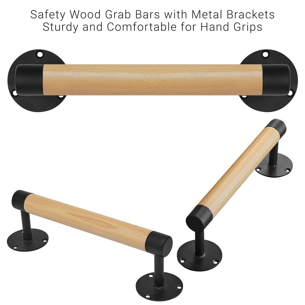 Angel Sar 1 ft. Wood Modern Stair Hand Railing, Banister Railing with Black Sturdy Metal Brackets for Elderly Kids