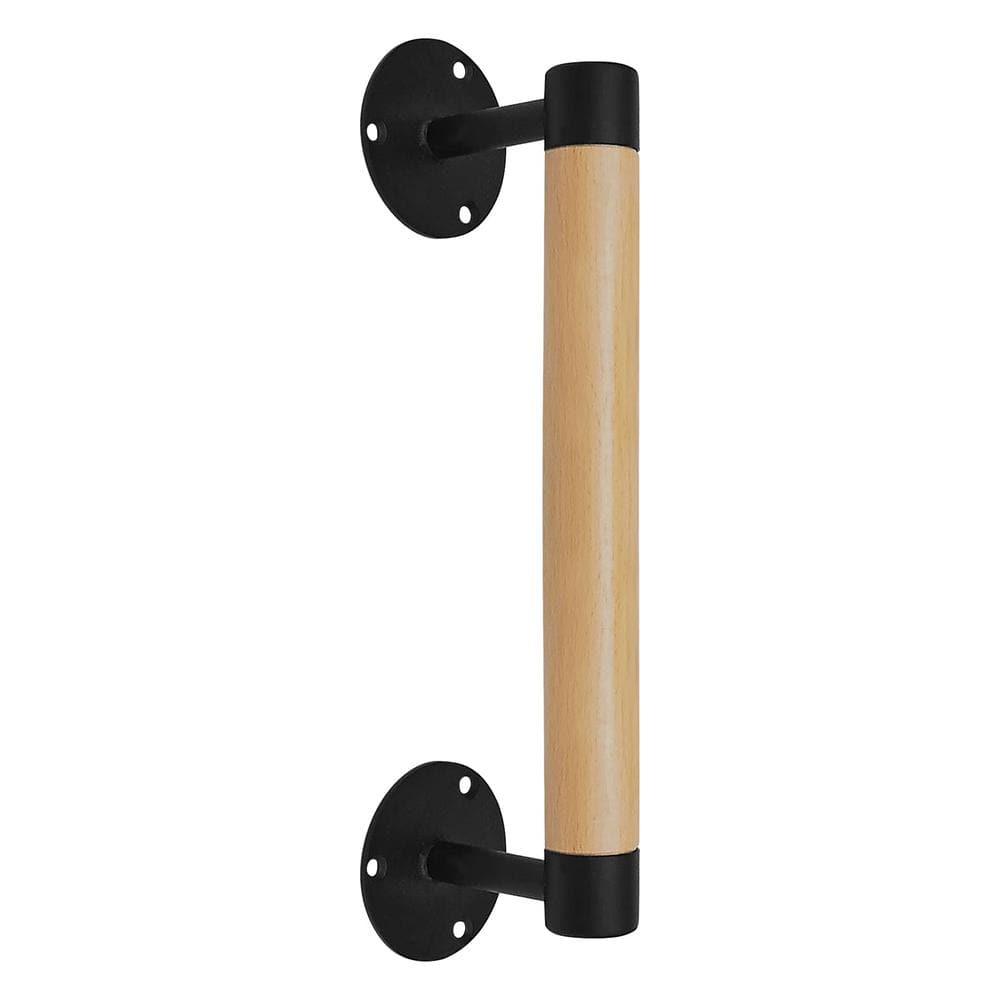 Angel Sar 1 ft. Wood Modern Stair Hand Railing, Banister Railing with Black Sturdy Metal Brackets for Elderly Kids