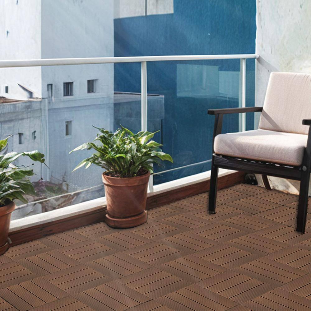 Afoxsos 1 ft. x 1 ft. Plastic Composite Deck Tile Set, All-Weather Easy to DIY and Maintain, Light Coffee (35-Pack)