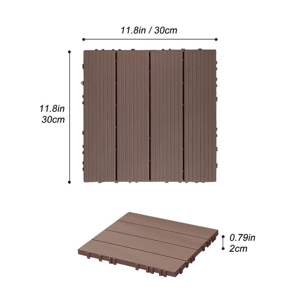 Afoxsos 1 ft. x 1 ft. Plastic Composite Deck Tile Set, All-Weather Easy to DIY and Maintain, Light Coffee (35-Pack)