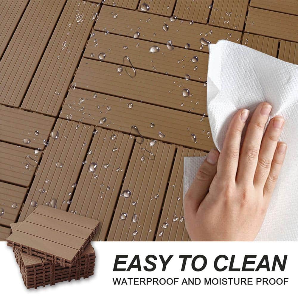 Afoxsos 1 ft. x 1 ft. Plastic Composite Deck Tile Set, All-Weather Easy to DIY and Maintain, Light Coffee (35-Pack)
