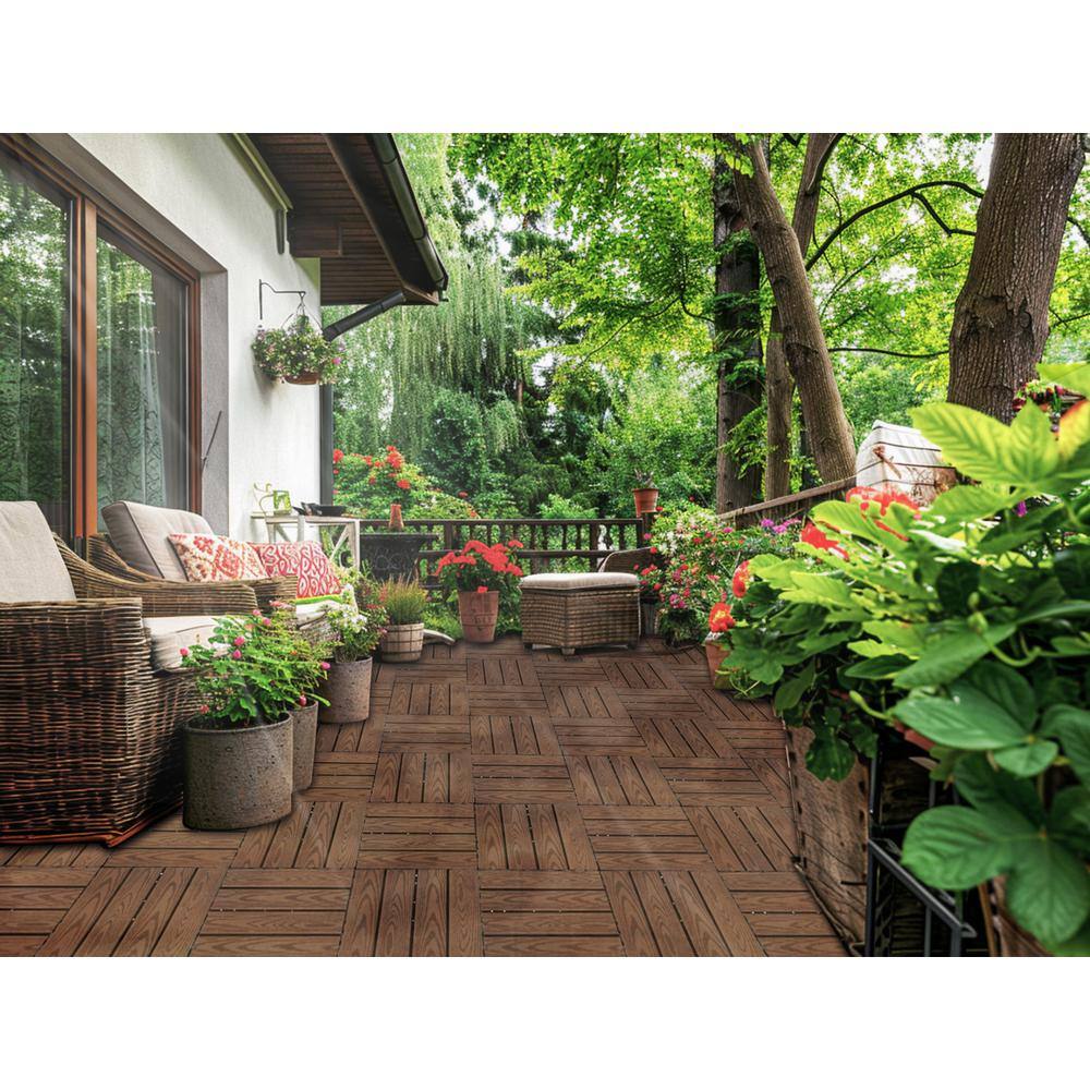 Tidoin Outdoor 1 ft. x 1 ft. Composite Deck Tile in Light Coffee(20 Per Box)