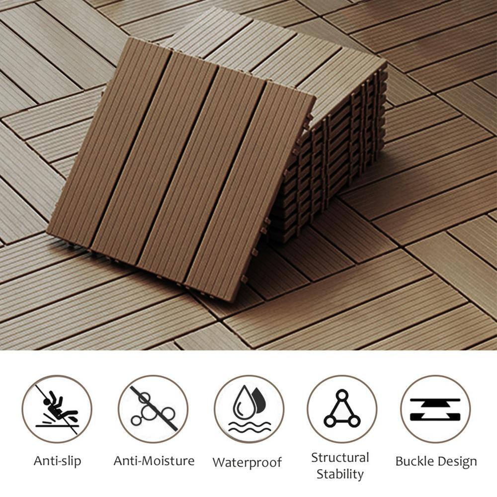 Tidoin Outdoor 1 ft. x 1 ft. Composite Deck Tile in Light Coffee(35 Per Box)