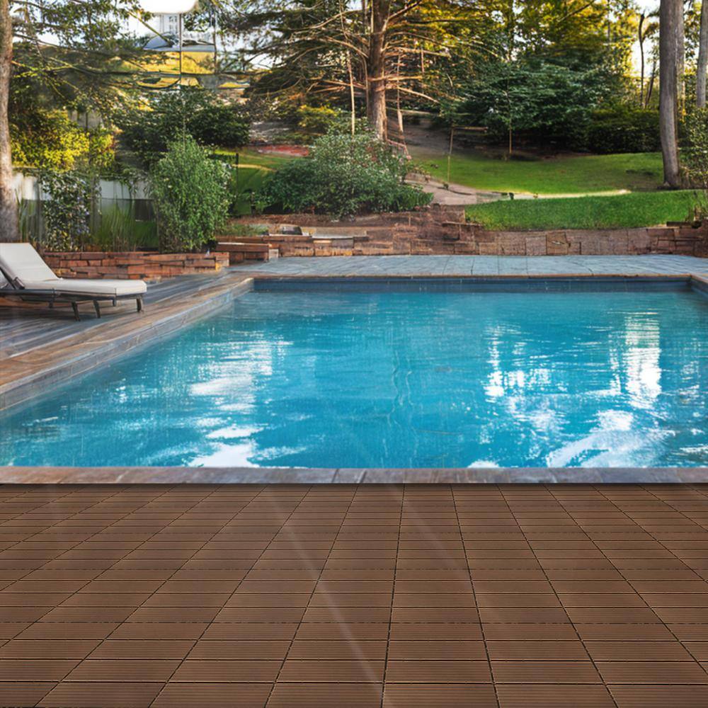 Tidoin Outdoor 1 ft. x 1 ft. Composite Deck Tile in Light Coffee(35 Per Box)