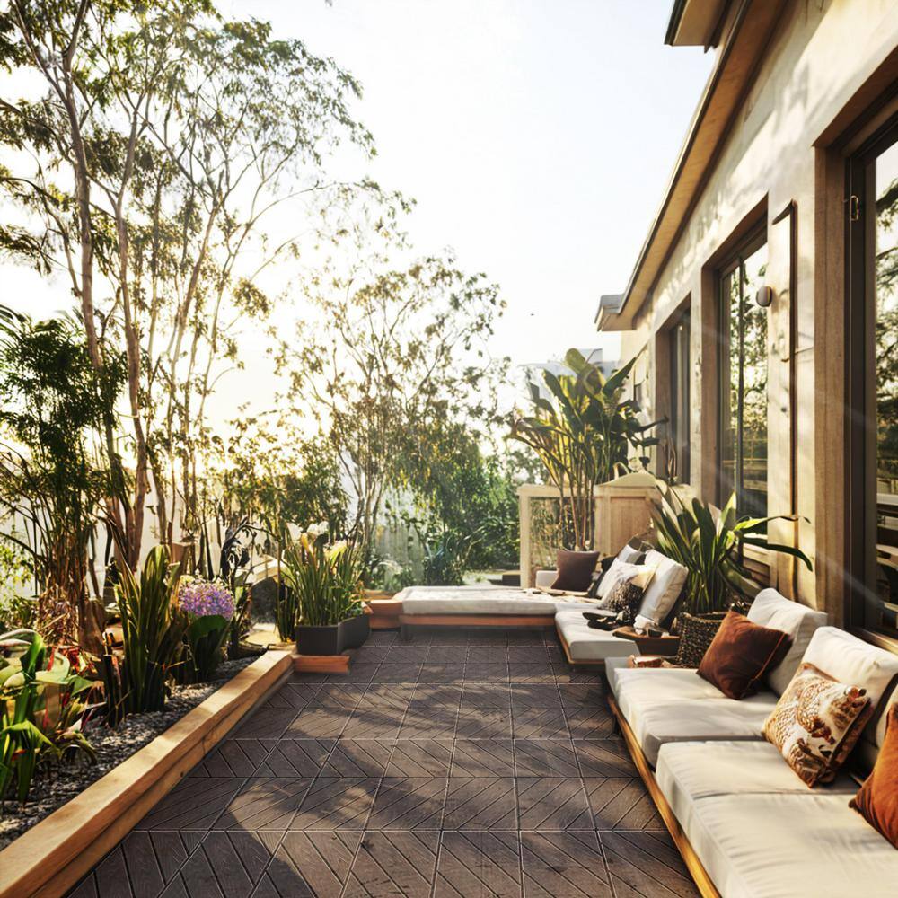 Tidoin Outdoor 1 ft. x 1 ft. Composite Deck Tile in Light Coffee(35 Per Box)