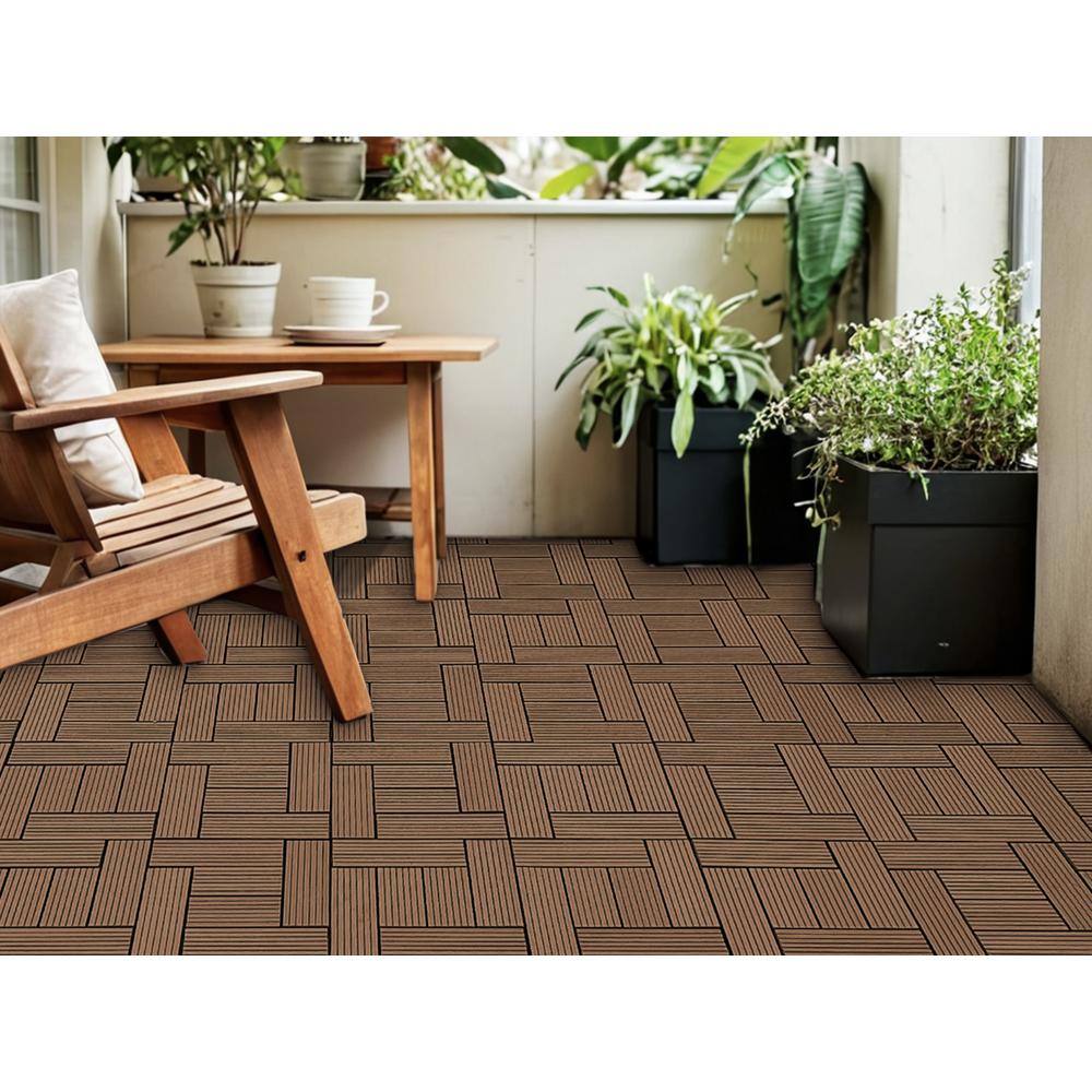 Tidoin Outdoor 1 ft. x 1 ft. Composite Deck Tile in Light Coffee(20 Per Box)