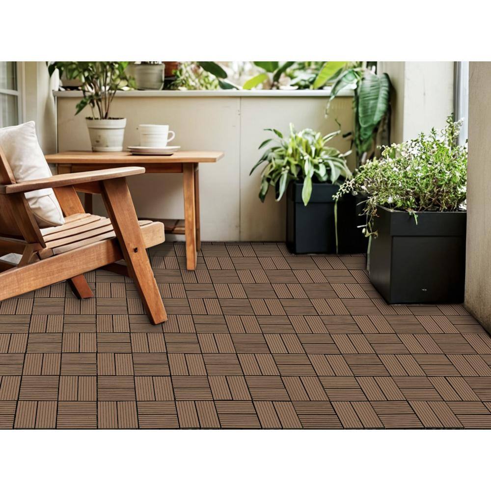 Tidoin Outdoor 1 ft. x 1 ft. Composite Deck Tile in Light Coffee(20 Per Box)