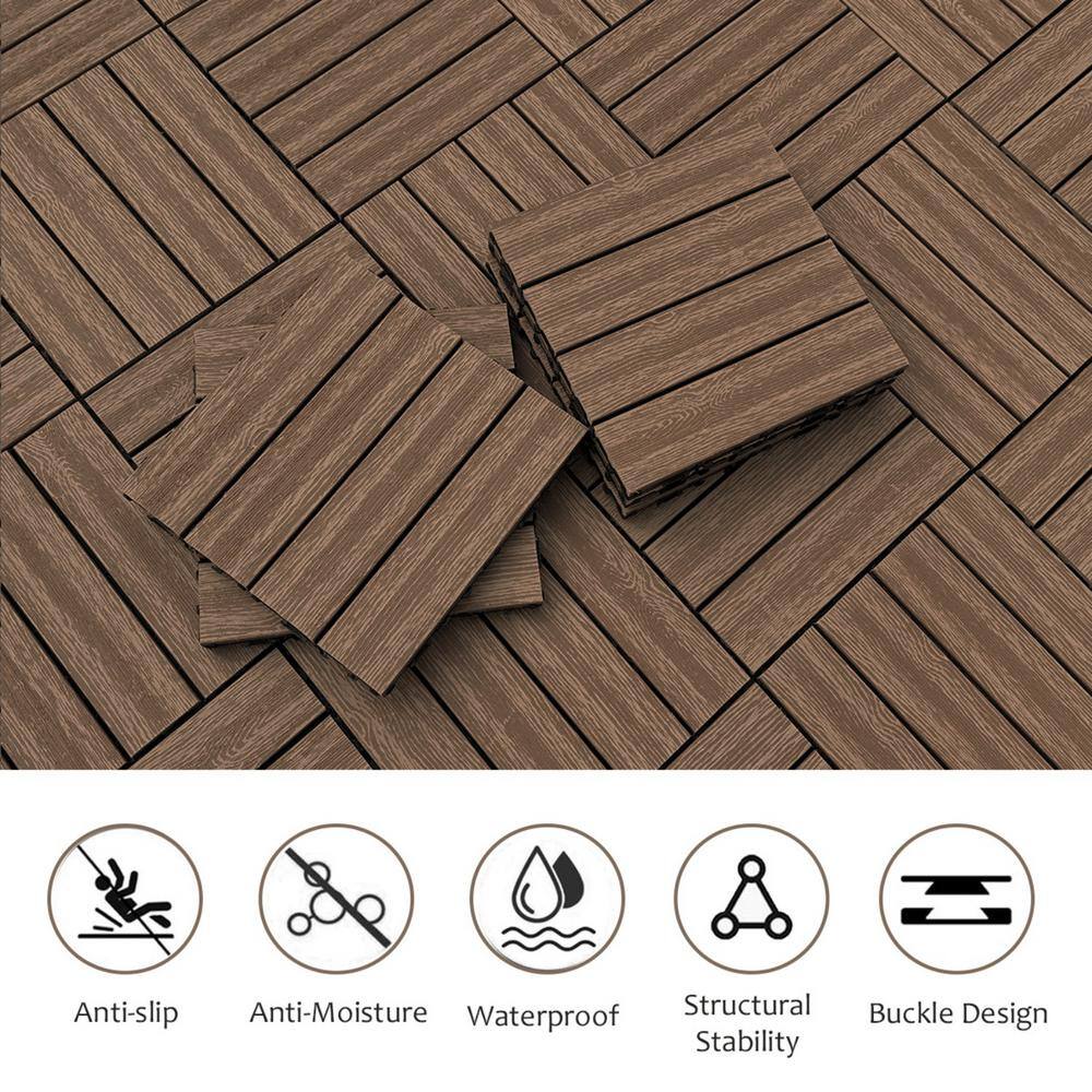 Tidoin Outdoor 1 ft. x 1 ft. Composite Deck Tile in Light Coffee(20 Per Box)