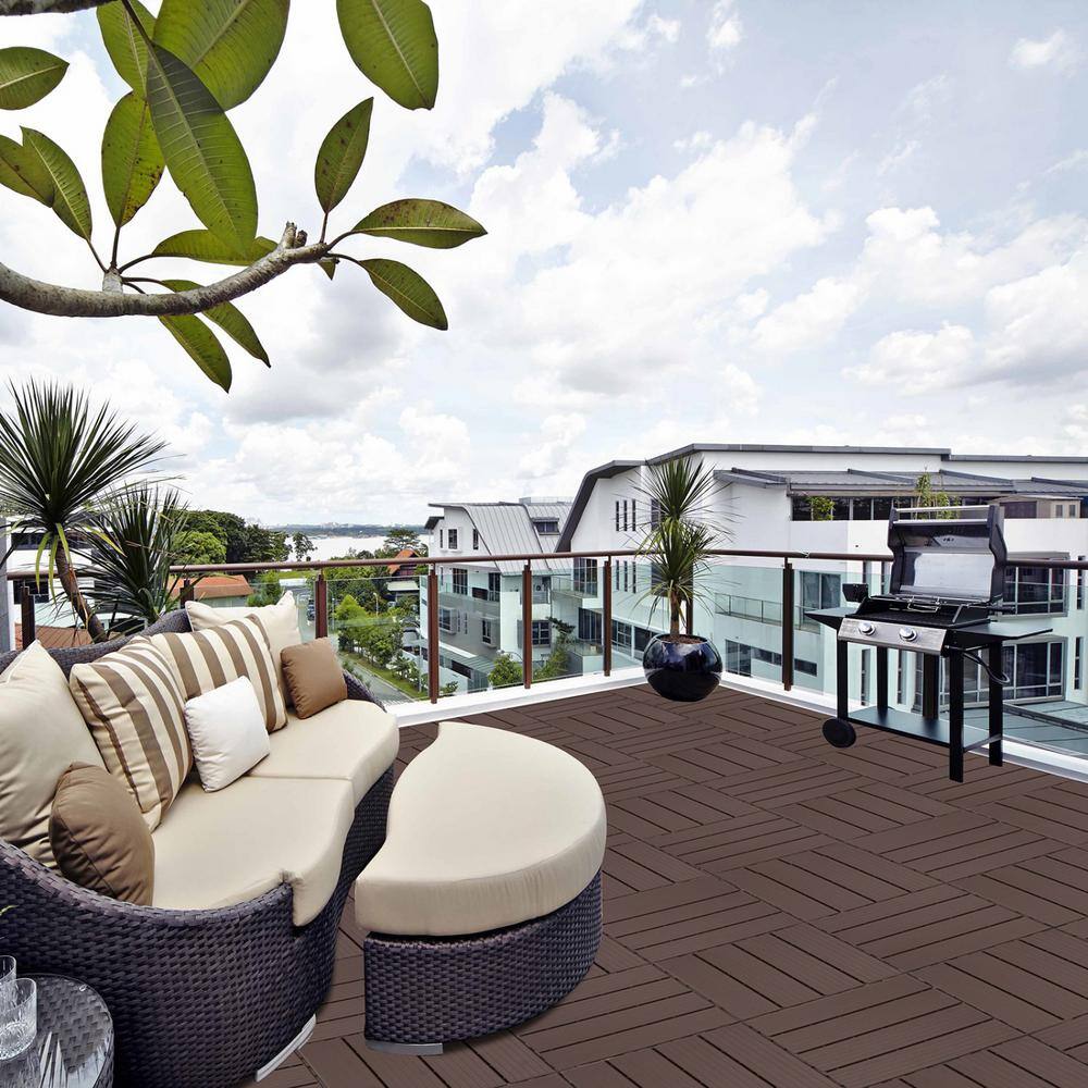 Tidoin Outdoor 1 ft. x 1 ft. Composite Interlocking Tile Deck Tile in Light Coffee(44 Per Box)