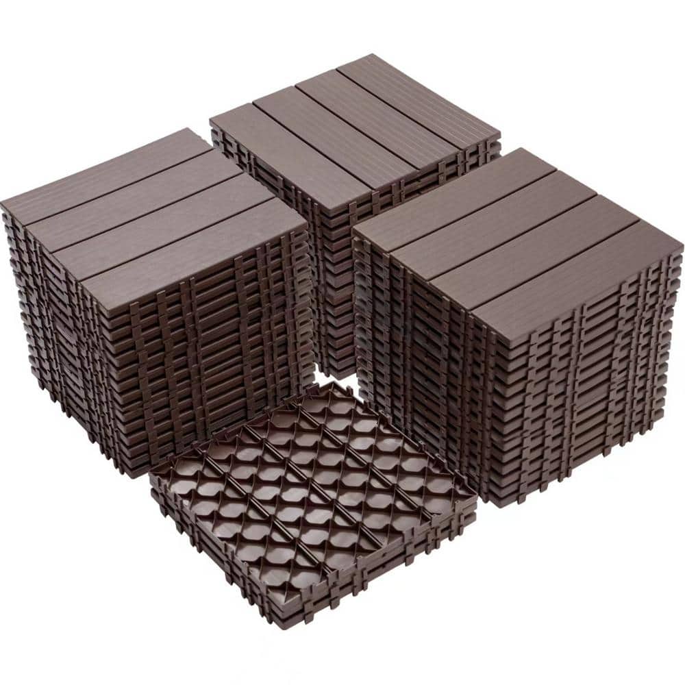 Tidoin Outdoor 1 ft. x 1 ft. Composite Interlocking Tile Deck Tile in Light Coffee(44 Per Box)