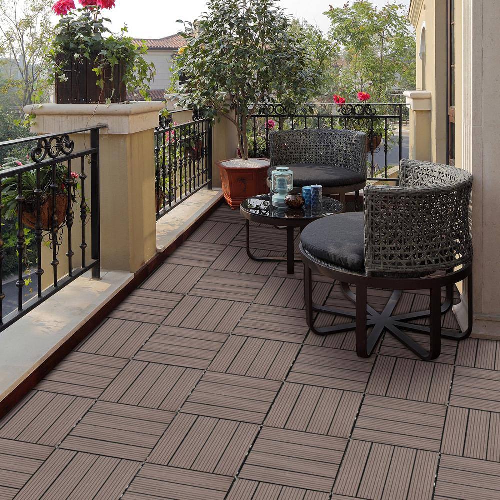 Tidoin Outdoor 1 ft. x 1 ft. Composite Interlocking Tile Deck Tile in Light Coffee(20 Per Box)