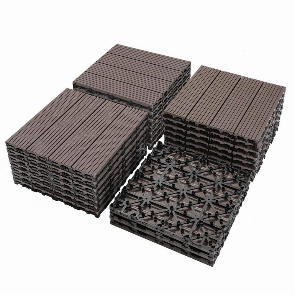 Tidoin Outdoor 1 ft. x 1 ft. Composite Interlocking Tile Deck Tile in Light Coffee(20 Per Box)