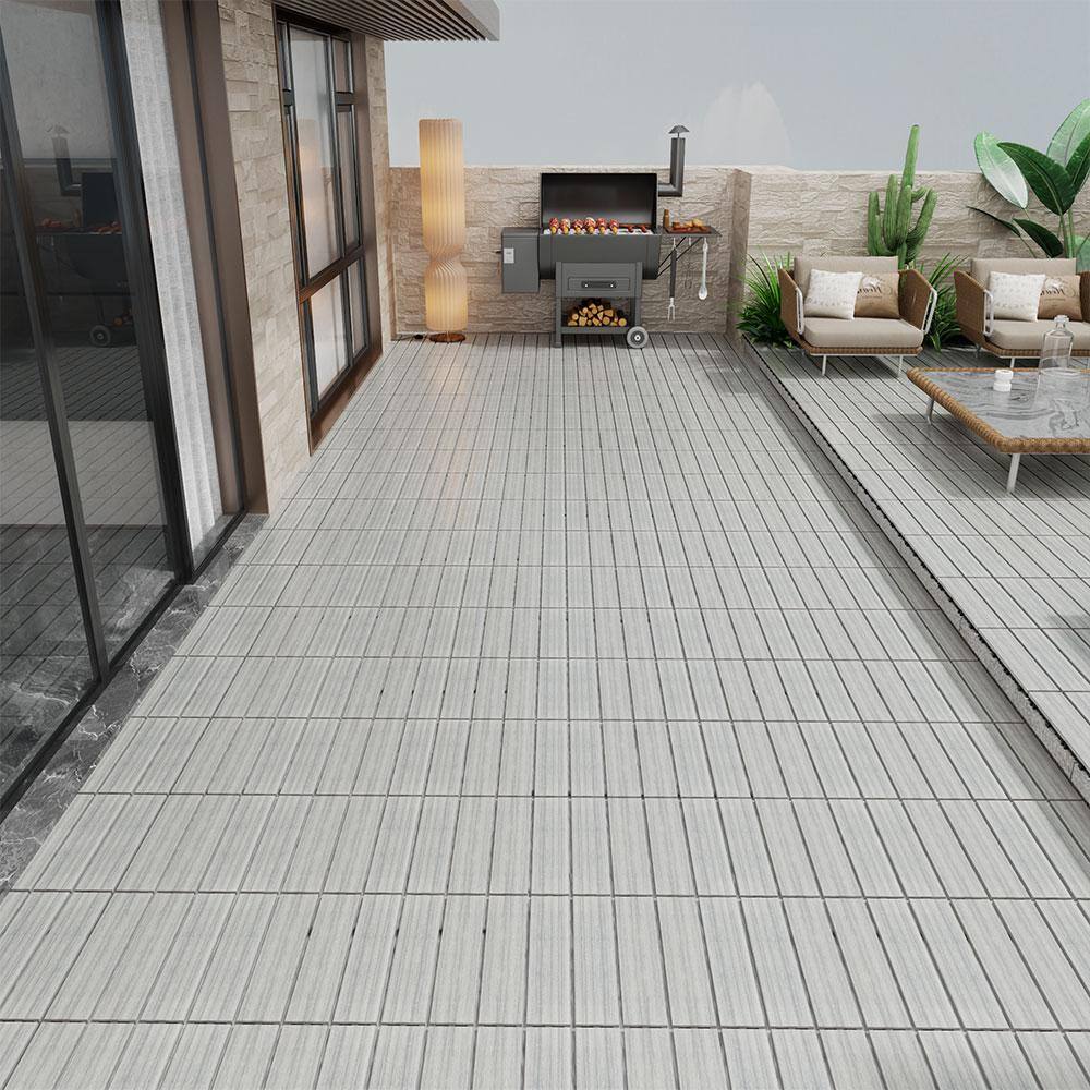 Afoxsos 1 ft. x 1 ft. Plastic Composite Deck Tile Set, All-Weather Easy to DIY and Maintain, Sky Grey (22-Pack)