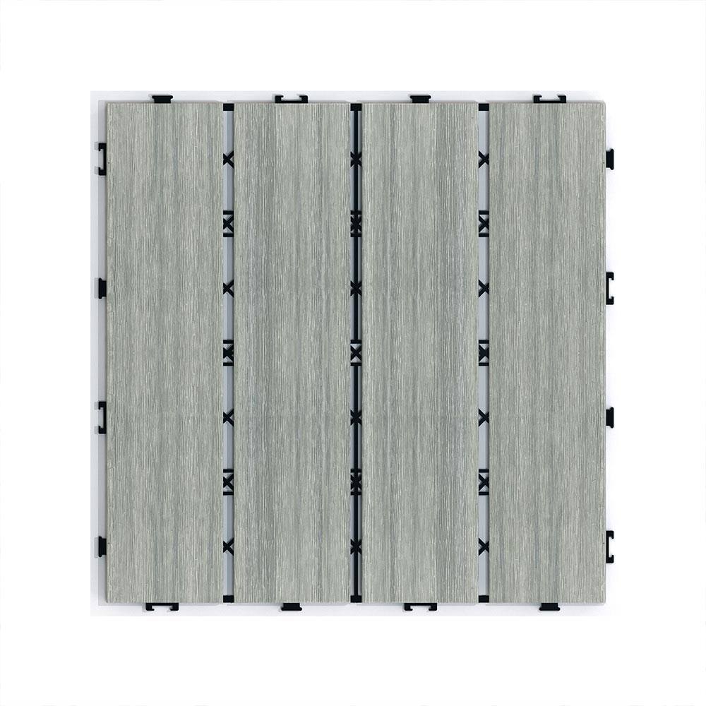 Afoxsos 1 ft. x 1 ft. Plastic Composite Interlocking Deck Tile Set, All-Weather Easy to DIY and Maintain, Light Grey (11-Pack)