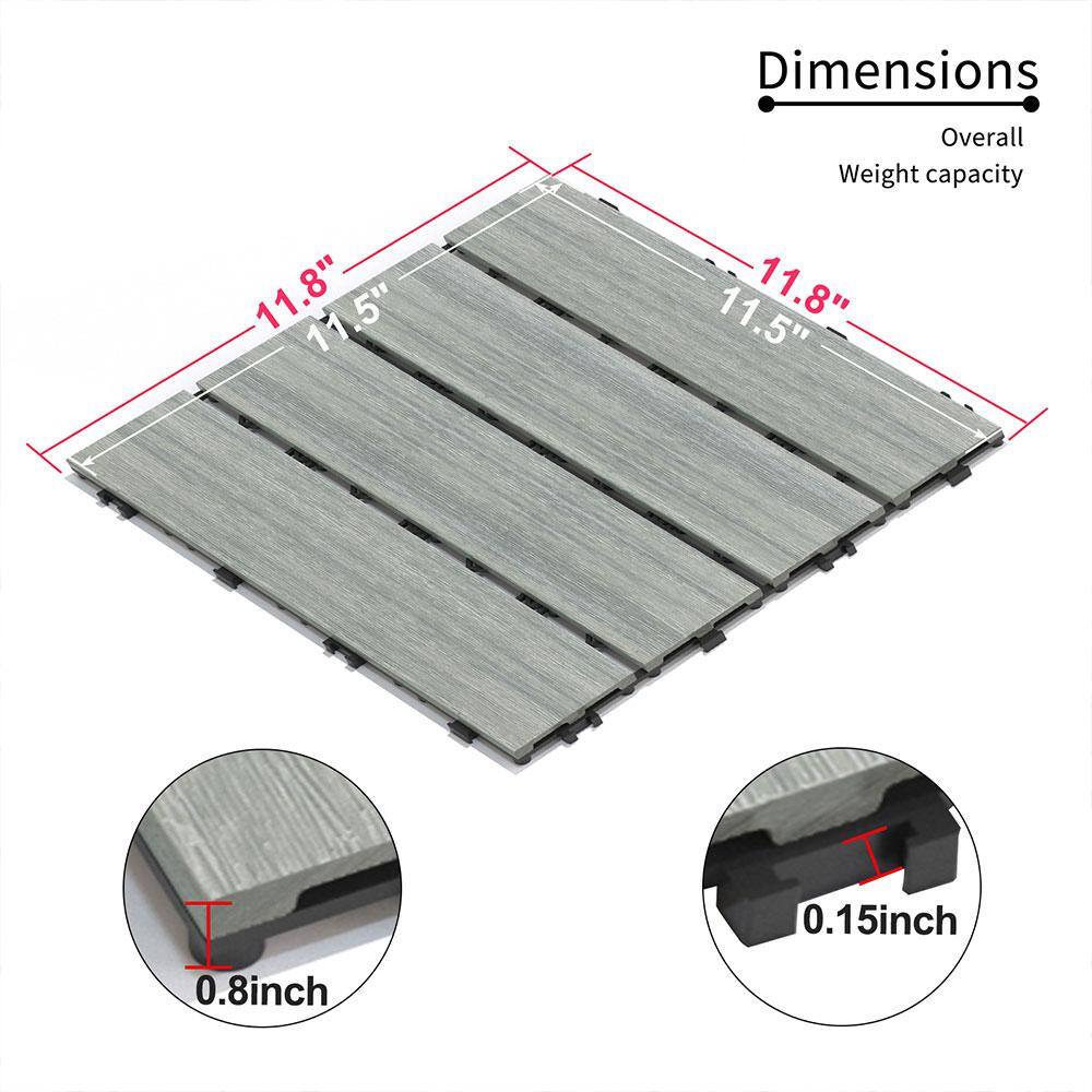 Afoxsos 1 ft. x 1 ft. Plastic Composite Interlocking Deck Tile Set, All-Weather Easy to DIY and Maintain, Light Grey (11-Pack)