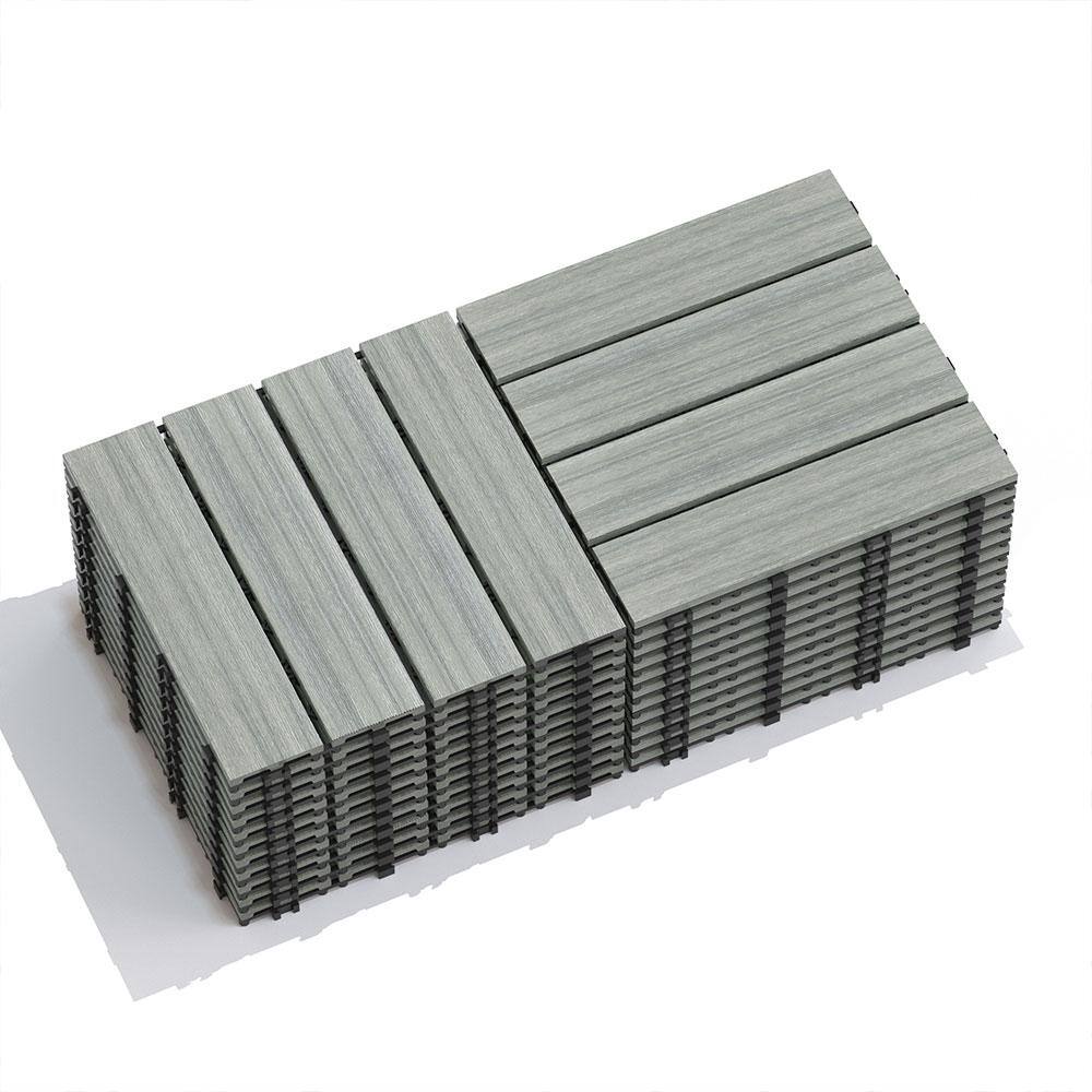 Afoxsos 1 ft. x 1 ft. Plastic Composite Interlocking Deck Tile Set, All-Weather Easy to DIY and Maintain, Light Grey (11-Pack)
