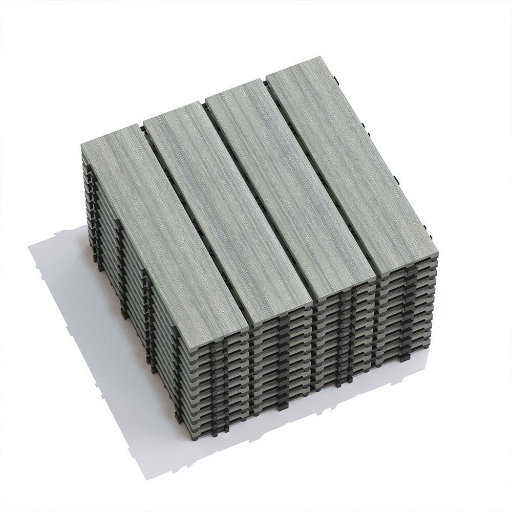 Afoxsos 1 ft. x 1 ft. Plastic Composite Interlocking Deck Tile Set, All-Weather Easy to DIY and Maintain, Light Grey (11-Pack)