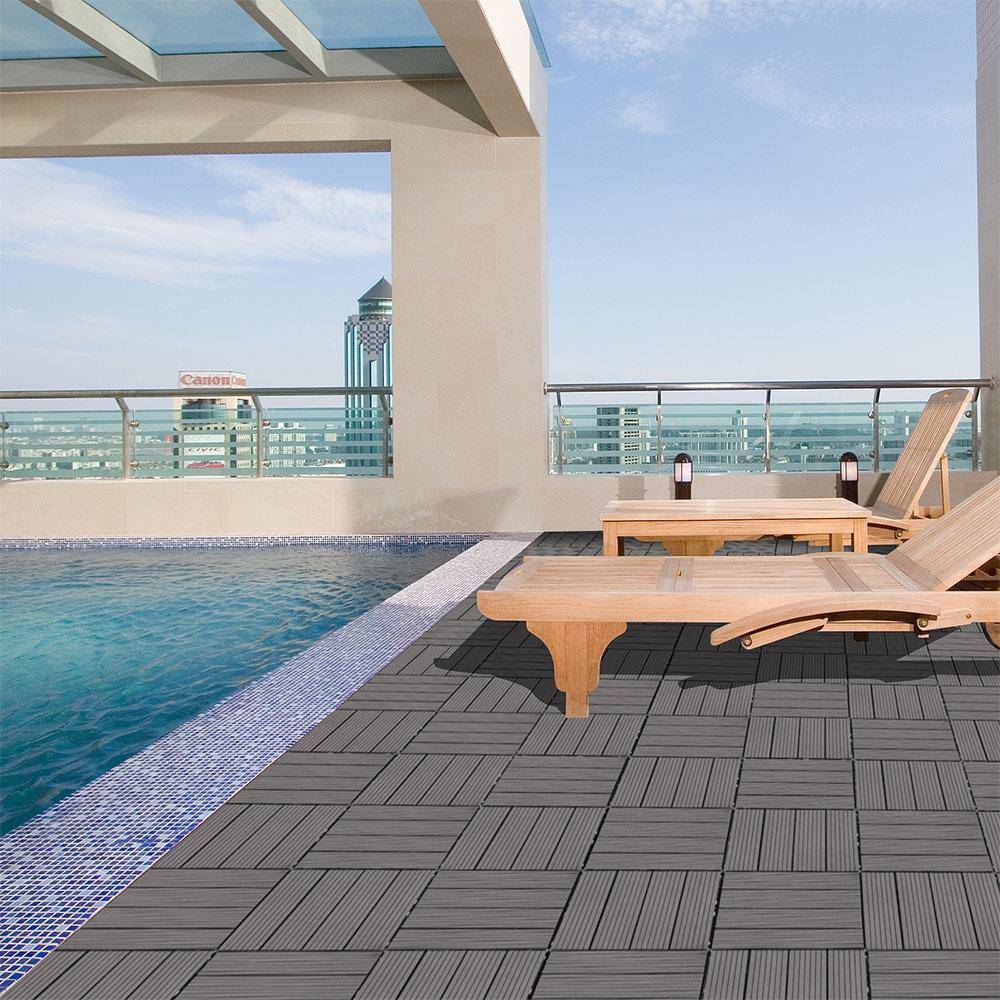 Afoxsos 1 ft. x 1 ft. Light Gray Plastic Composite Deck Tiles, All-Weather Proof and Rust Resistant, Easy to DIY (20-Pack)