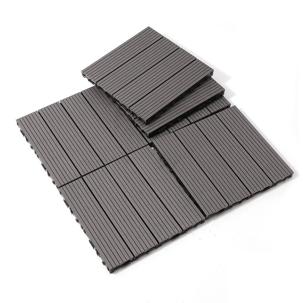 Afoxsos 1 ft. x 1 ft. Light Gray Plastic Composite Deck Tiles, All-Weather Proof and Rust Resistant, Easy to DIY (20-Pack)