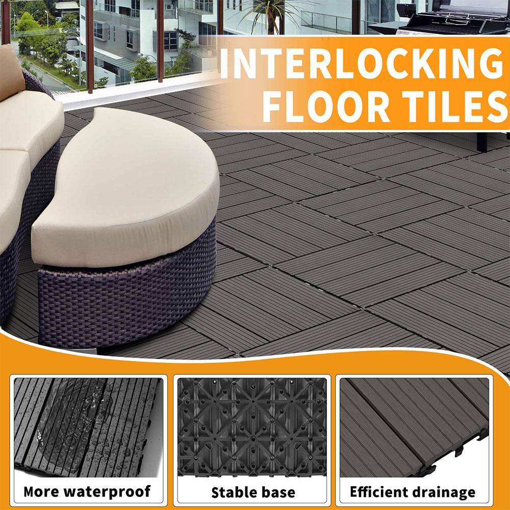 Afoxsos 1 ft. x 1 ft. Light Gray Plastic Composite Deck Tiles, All-Weather Proof and Rust Resistant, Easy to DIY (20-Pack)