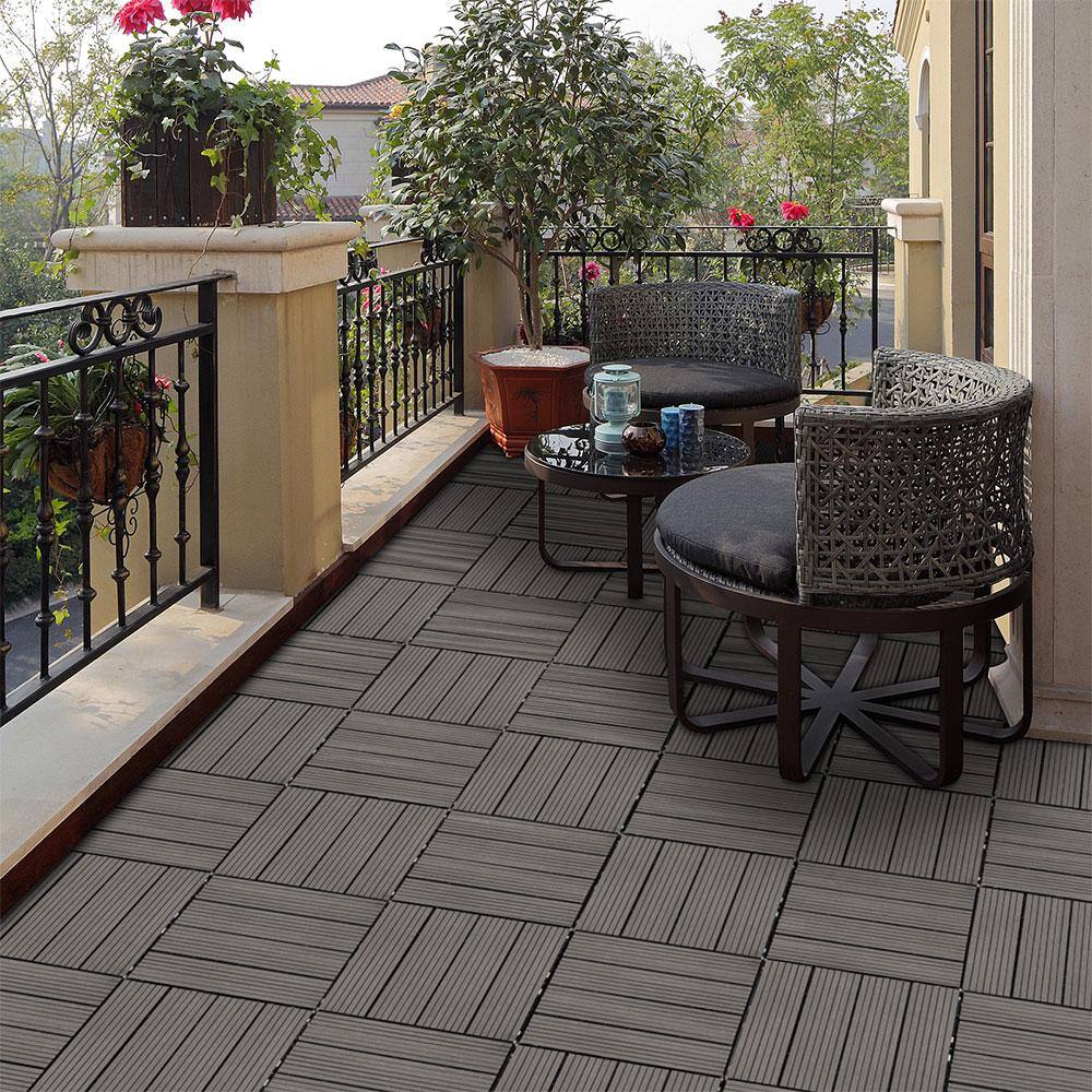 Afoxsos 1 ft. x 1 ft. Light Gray Plastic Composite Deck Tiles, All-Weather Proof and Rust Resistant, Easy to DIY (20-Pack)
