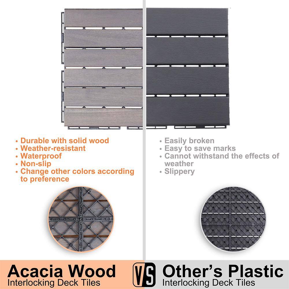 Afoxsos 1 ft. x 1 ft. Light Gray Wood Interlocking Deck Tiles Striped Pattern All-Weather for Patio, Balcony Pool Side (20 Pack)