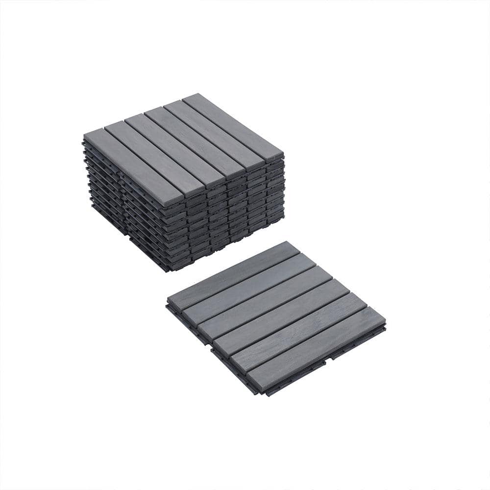 Afoxsos 1 ft. x 1 ft. Light Gray Wood Interlocking Deck Tiles Striped Pattern All-Weather for Patio, Balcony Pool Side (20 Pack)