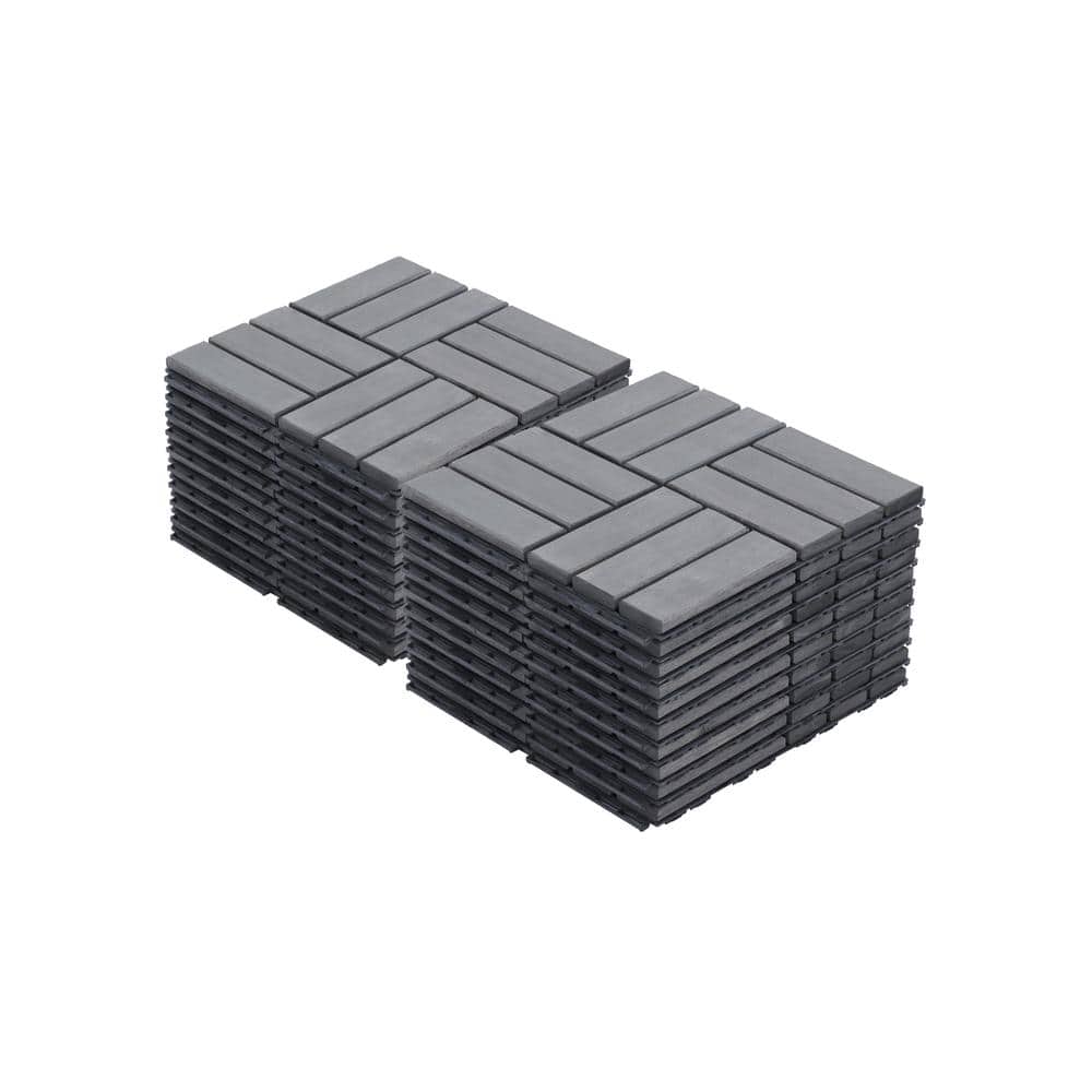 Amucolo 12 in. x 12 in. Checker Pattern Acacia Wood Interlocking Deck Tiles in Gray for Patio, Pool Side (Set of 20 Tiles)