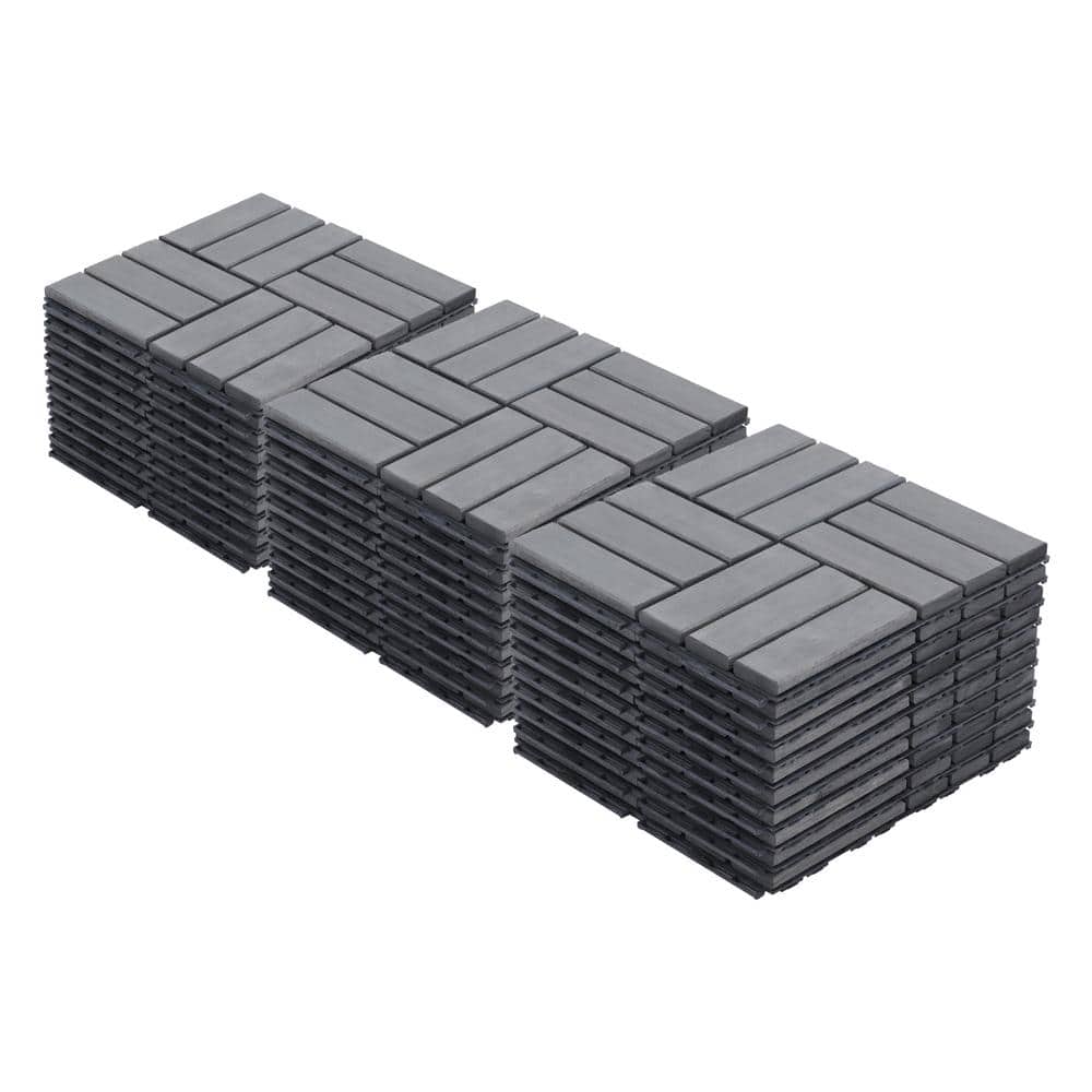 Amucolo 12 in. x 12 in. Checker Pattern Acacia Wood Interlocking Deck Tiles in Gray for Patio, Pool Side (Set of 30 Tiles)