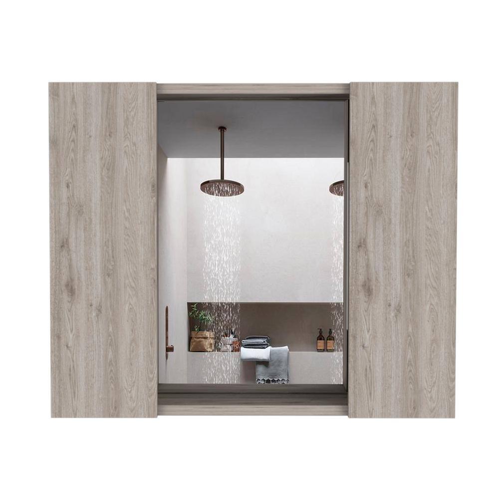 cadeninc 23.6 in. W x 19.5 in. H Bathroom Surface Mount Medicine Cabinet with Double Door, Mirror,1-Shelf in Light Gray