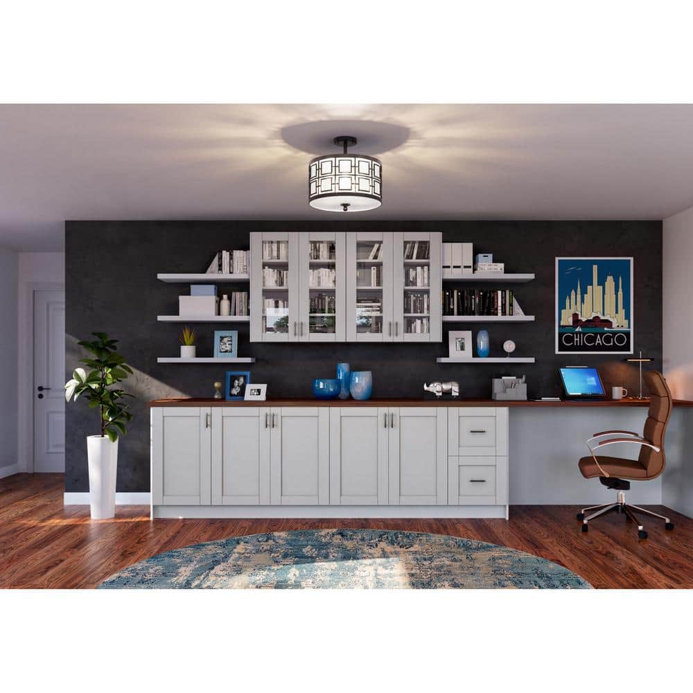 J COLLECTION Cumberland Light Gray Shaker Assembled Base Window Seat Kitchen Cabinet (30 in. W x 14.50 in. H x 24 in. D)