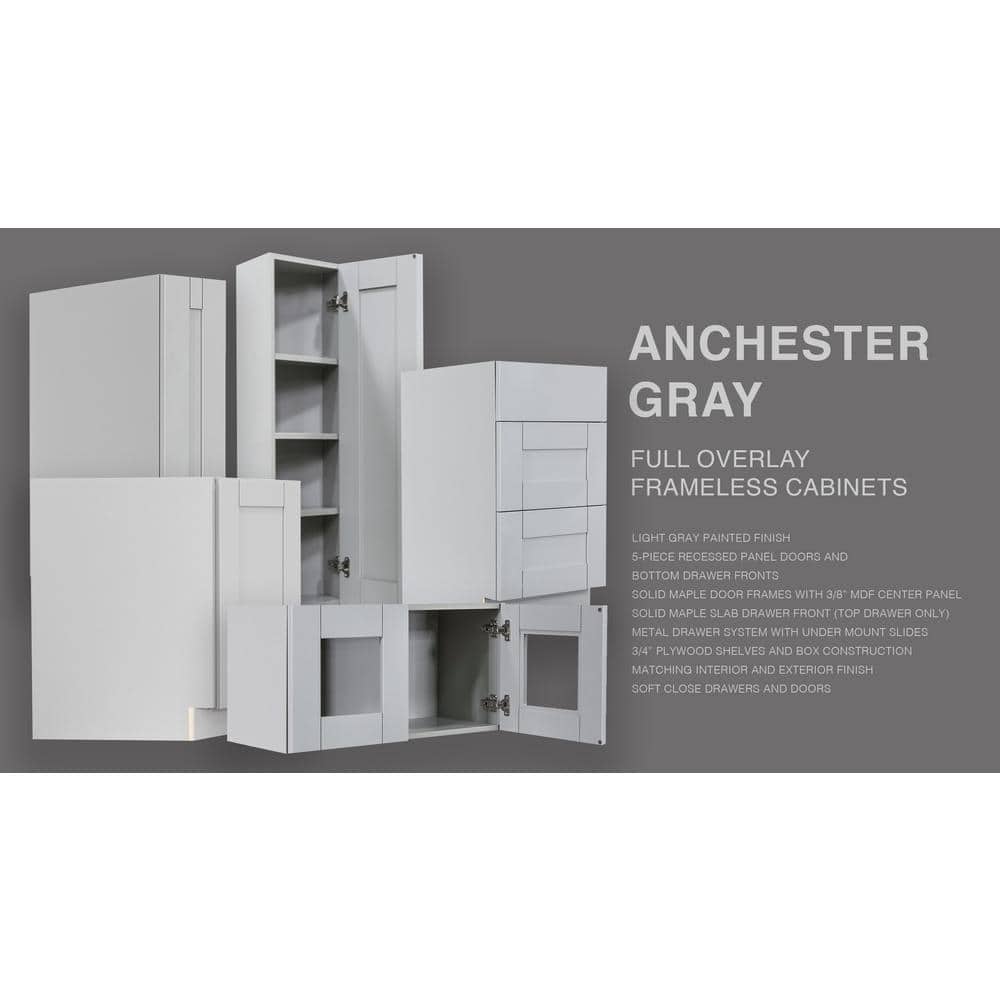 LIFEART CABINETRY Anchester Assembled 36x34.5x24 in. Base Diagonal Cabinet in Light Gray