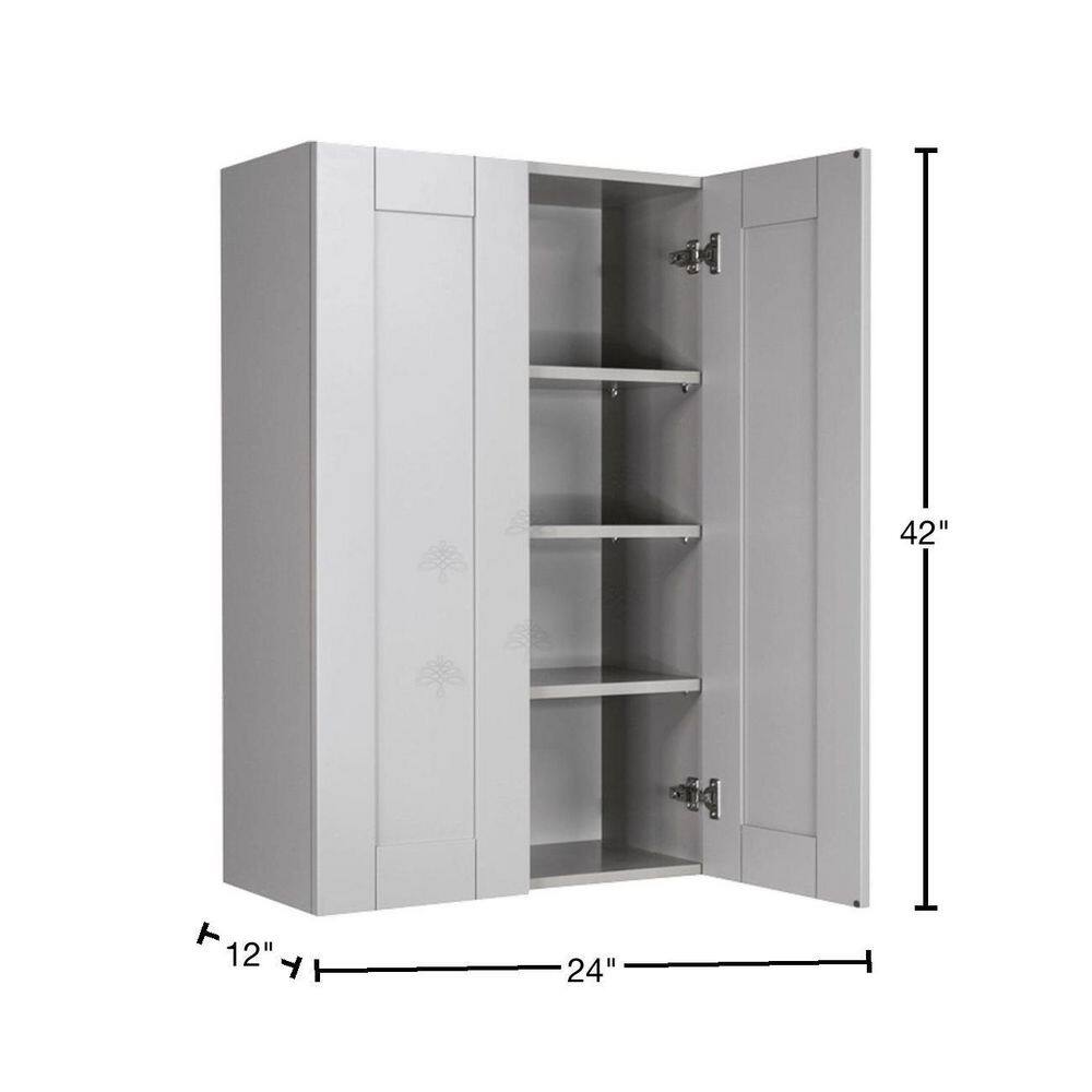 LIFEART CABINETRY Anchester Assembled 24x42x12 in. Wall Cabinet with 2 Doors 3 Shelves in Light Gray