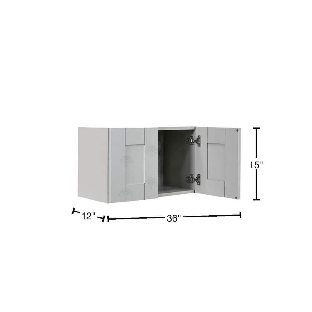 LIFEART CABINETRY Anchester Assembled 36x15x12 in. Wall Cabinet with 2 Doors No Shelf in Light Gray
