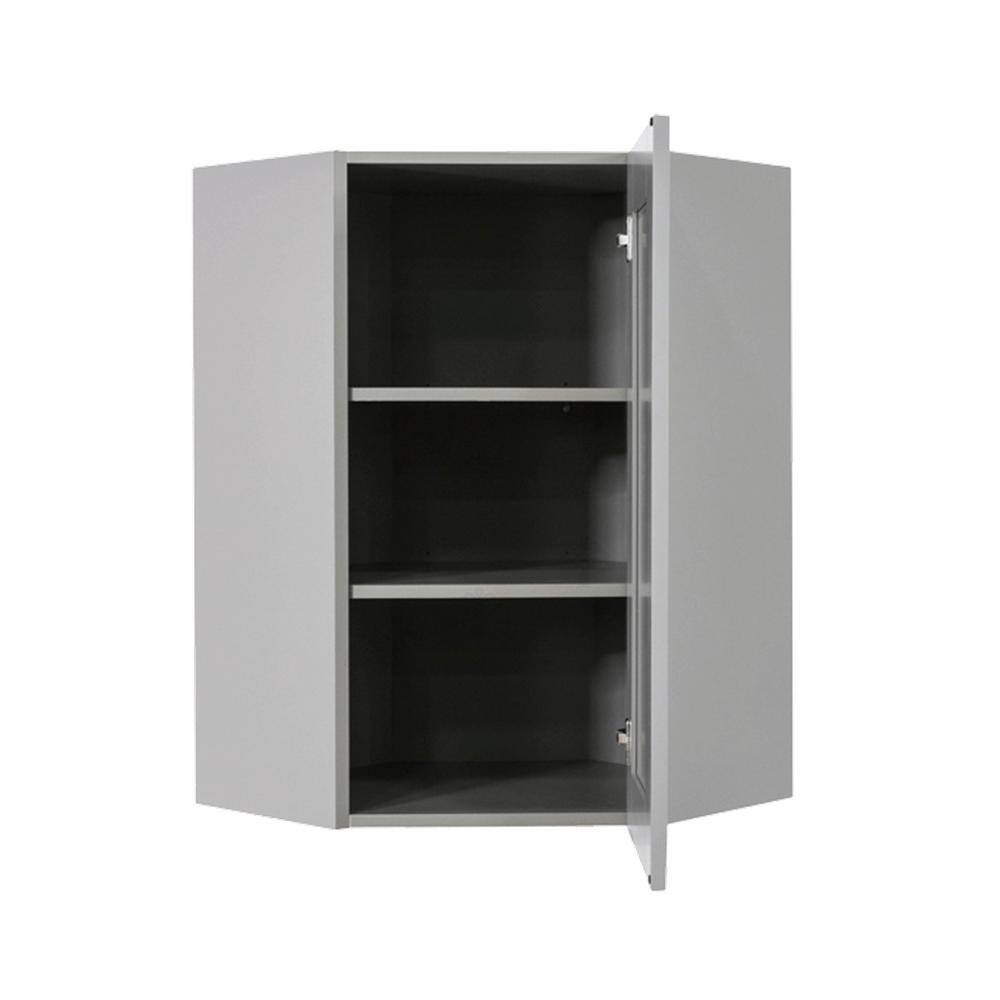LIFEART CABINETRY Anchester Assembled 24x36x15 in. Wall Diagonal Corner Cabinet with 1 Door 2 Shelves in Light Gray