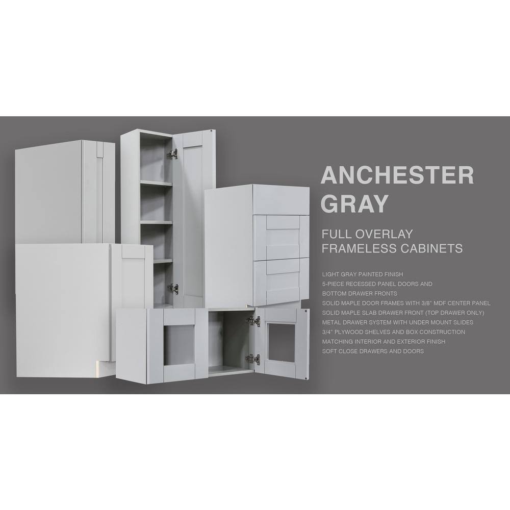 LIFEART CABINETRY Anchester Assembled 24x42x15 in. Wall Diagonal Corner Cabinet with 1 Door 3 Shelves in Light Gray