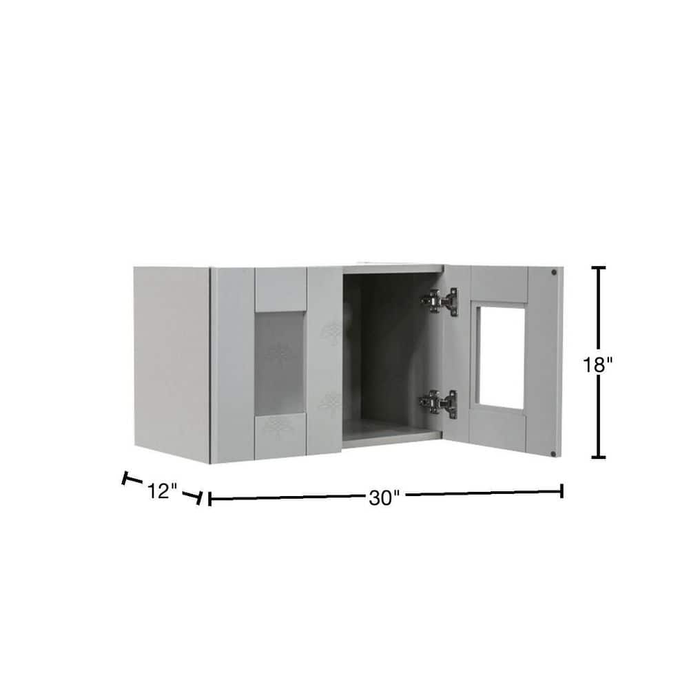 LIFEART CABINETRY Anchester Assembled 30x18x12 in. Wall Mullion Door Cabinet with 2 Doors in Light Gray