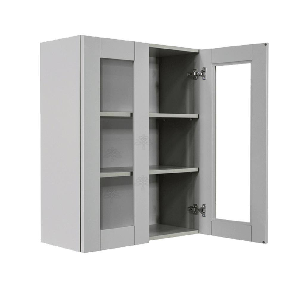 LIFEART CABINETRY Anchester Assembled 30x30x12 in. Wall Mullion Door Cabinet with 2 Doors 2 Shelves in Light Gray